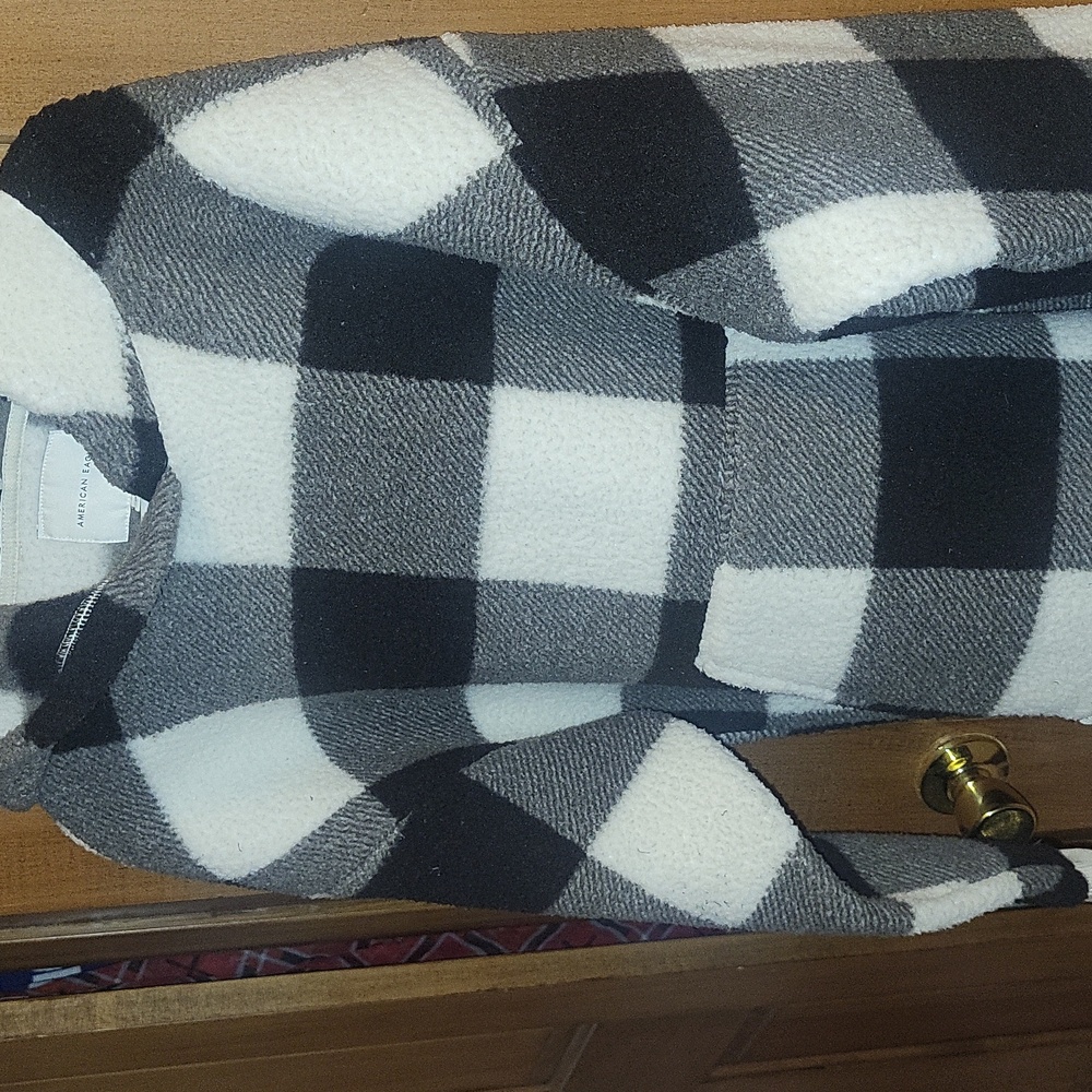 American Eagle Sherpa Hoodie Buffalo Plaid Womens L/G/G TeddyJacket Sweatshirt
